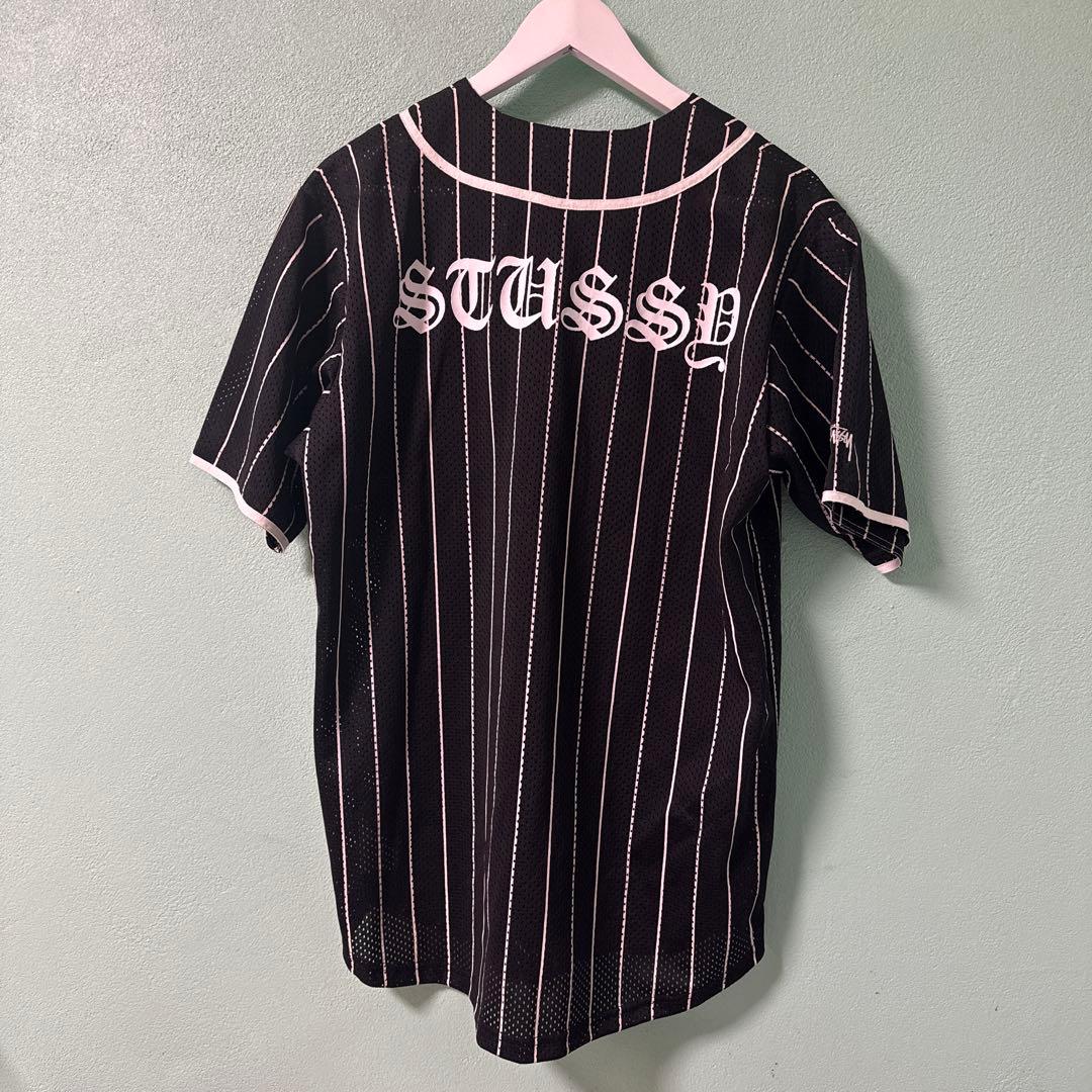 STUSSY ストライプ メッシュベースボールシャツ　ゲームシャツ