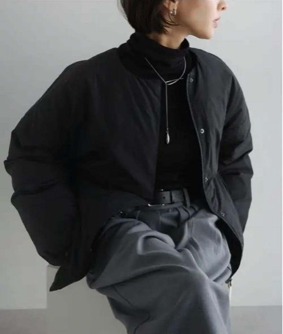 ノーカラーサイドジップダウンジャケット evernevy