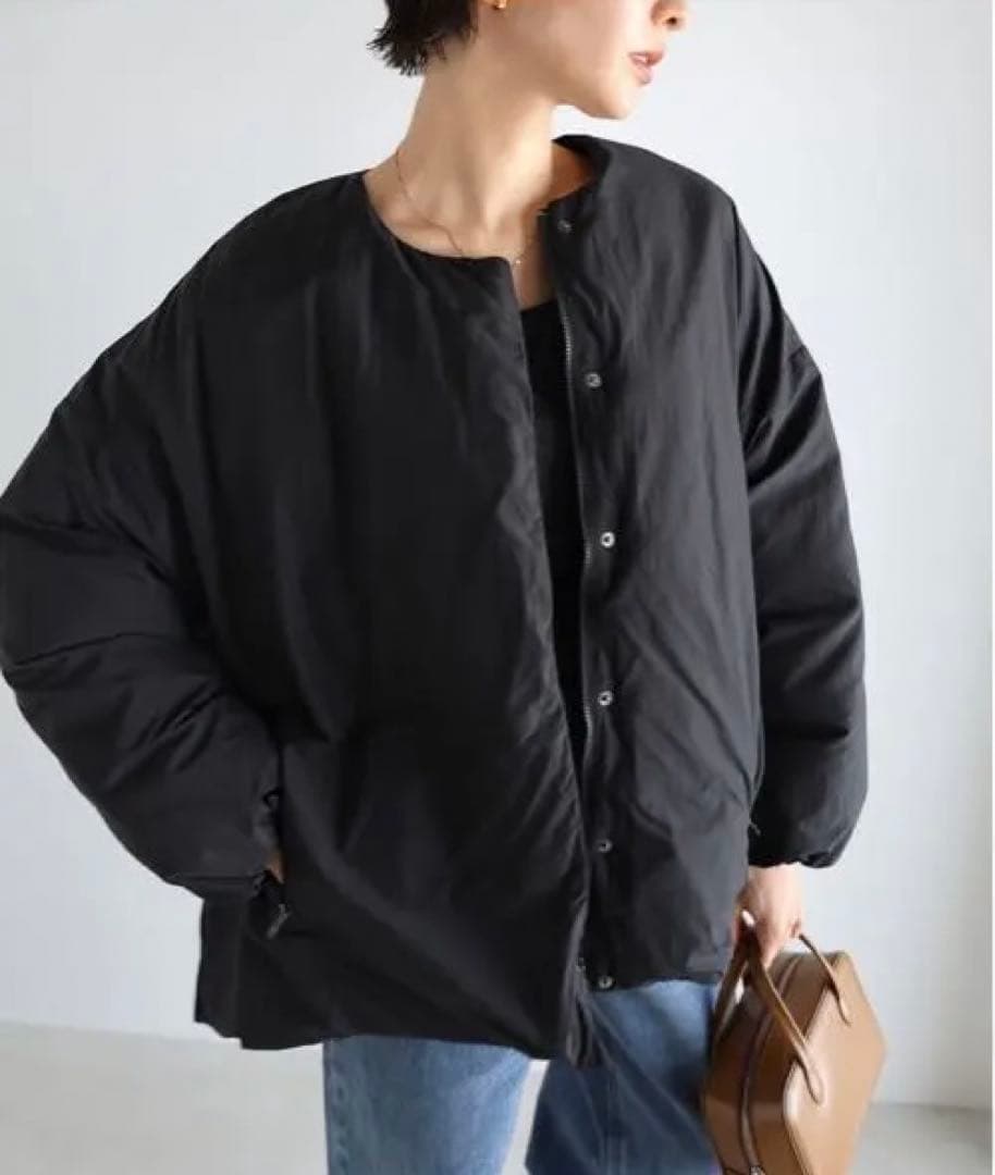 ノーカラーサイドジップダウンジャケット evernevy