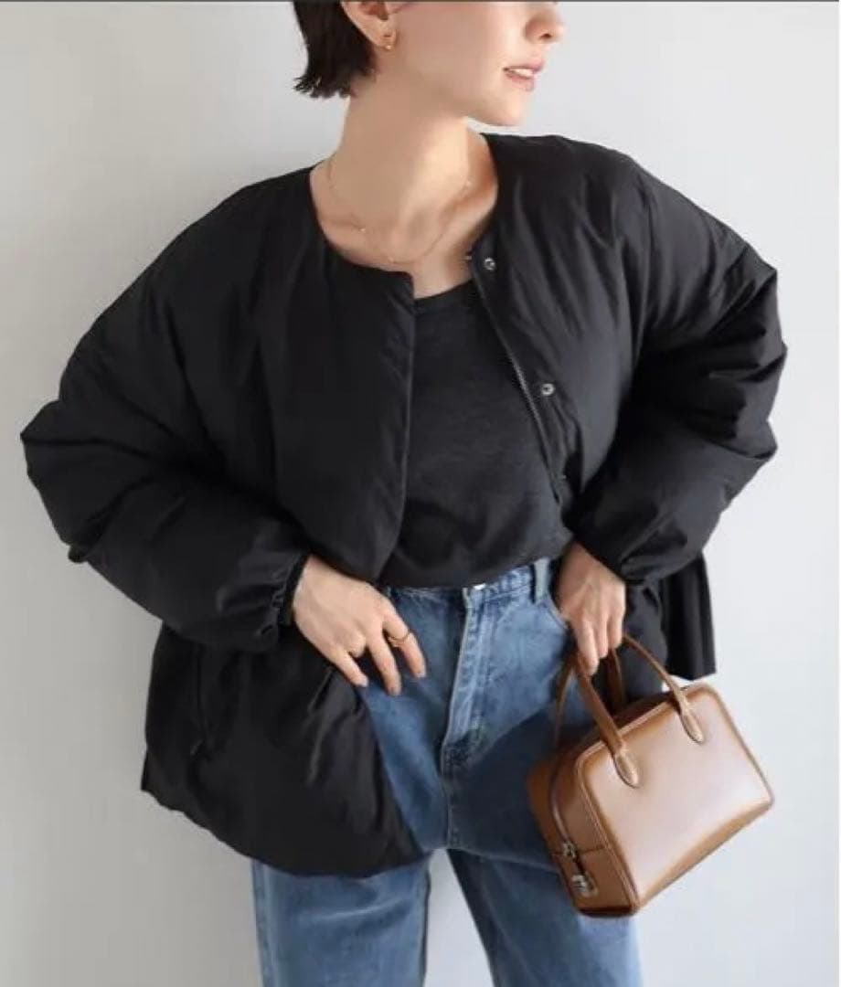 ノーカラーサイドジップダウンジャケット evernevy