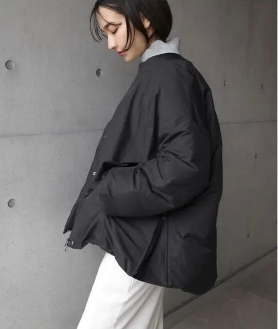 ノーカラーサイドジップダウンジャケット evernevy