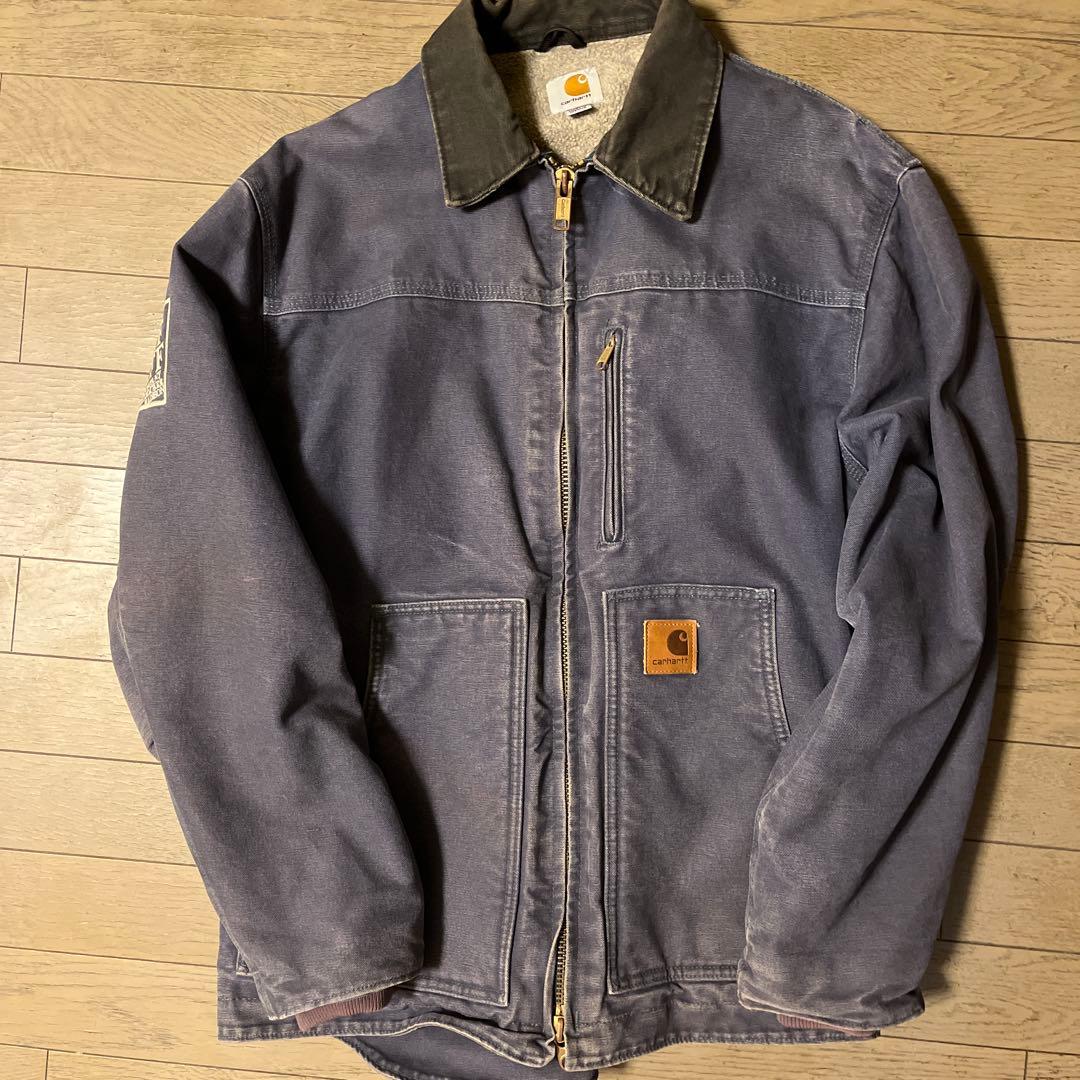 90s CarharttボアライナーワークジャケットL 企業ワッペン メキシコ製