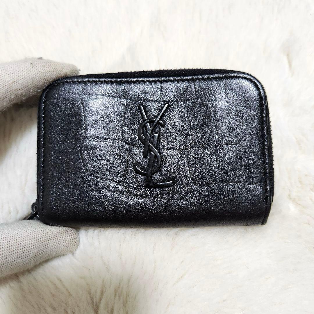 ✨極美品　付属品完備✨　サンローラン　小銭入れ　ケース　クロコ　カサンドラ