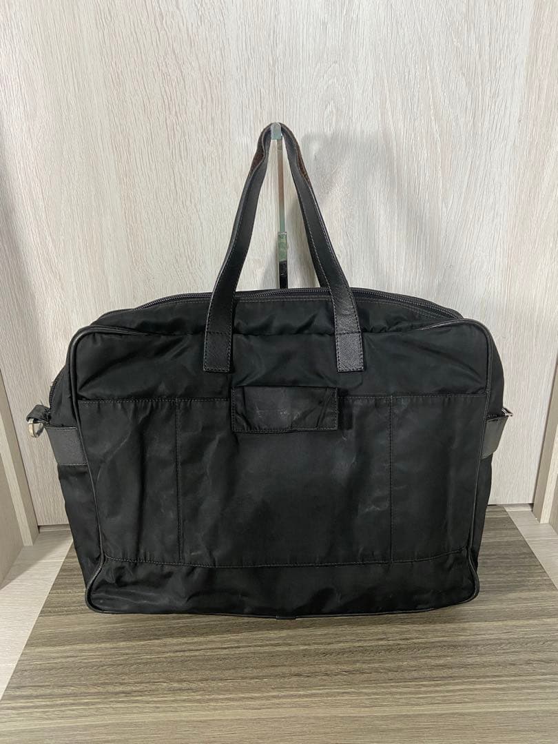PRADA ビジネスバッグ　三角ロゴプレート　ナイロン　レザー　ブラック
