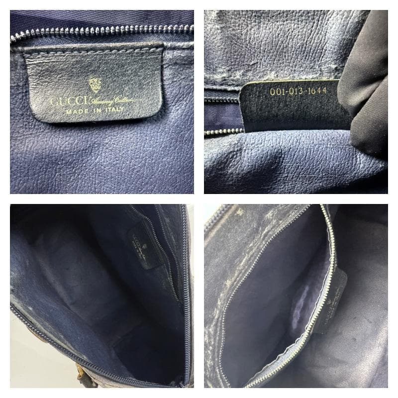 オールドグッチ ミニボストンバッグ GGスプリーム シェリーライン 紺色