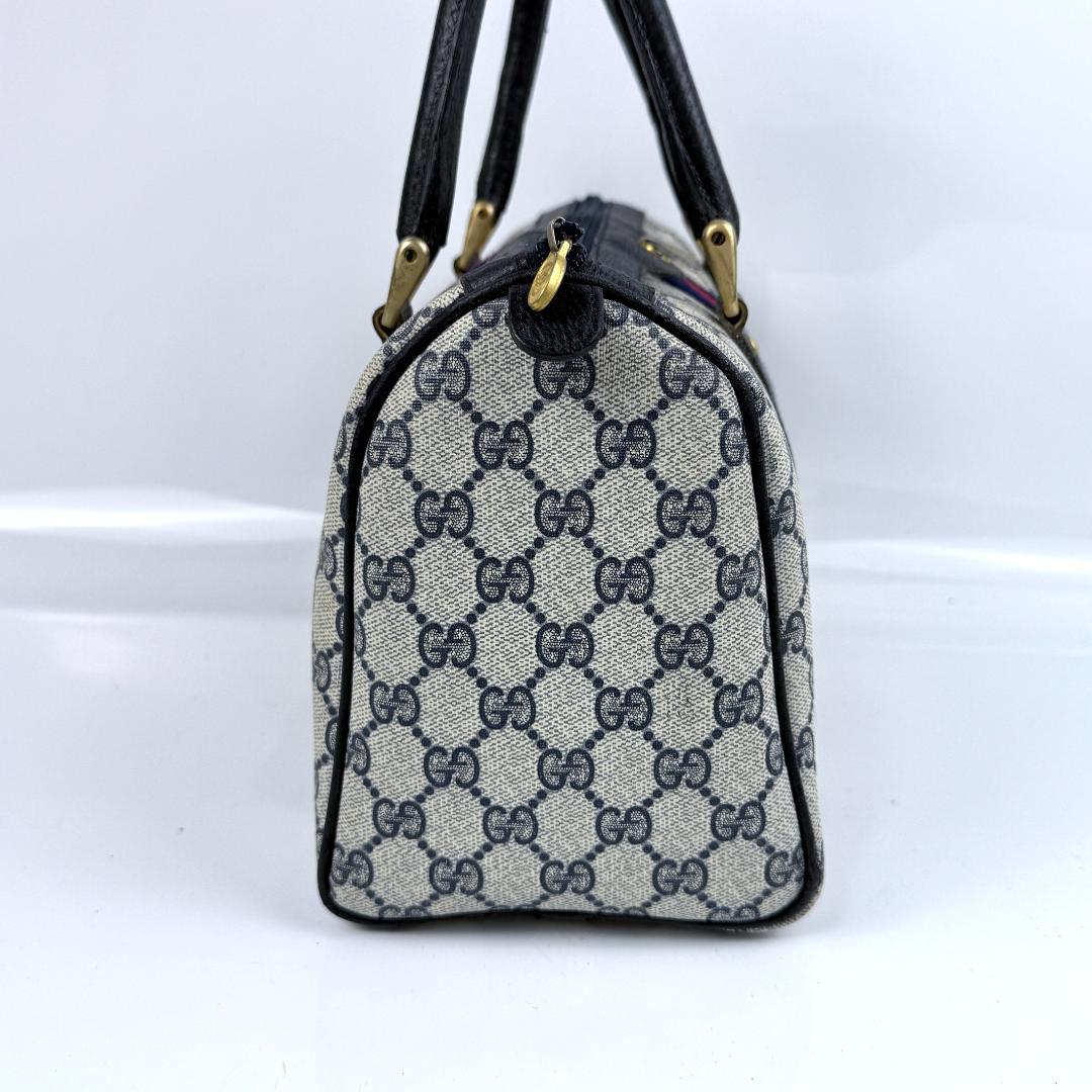 オールドグッチ ミニボストンバッグ GGスプリーム シェリーライン 紺色