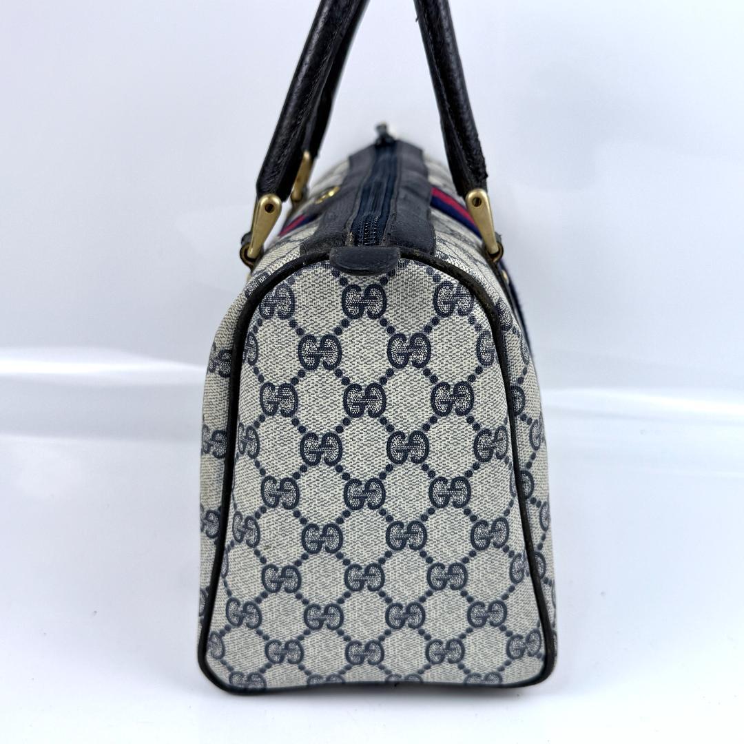 オールドグッチ ミニボストンバッグ GGスプリーム シェリーライン 紺色