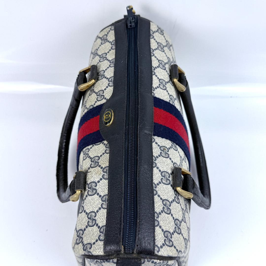 オールドグッチ ミニボストンバッグ GGスプリーム シェリーライン 紺色