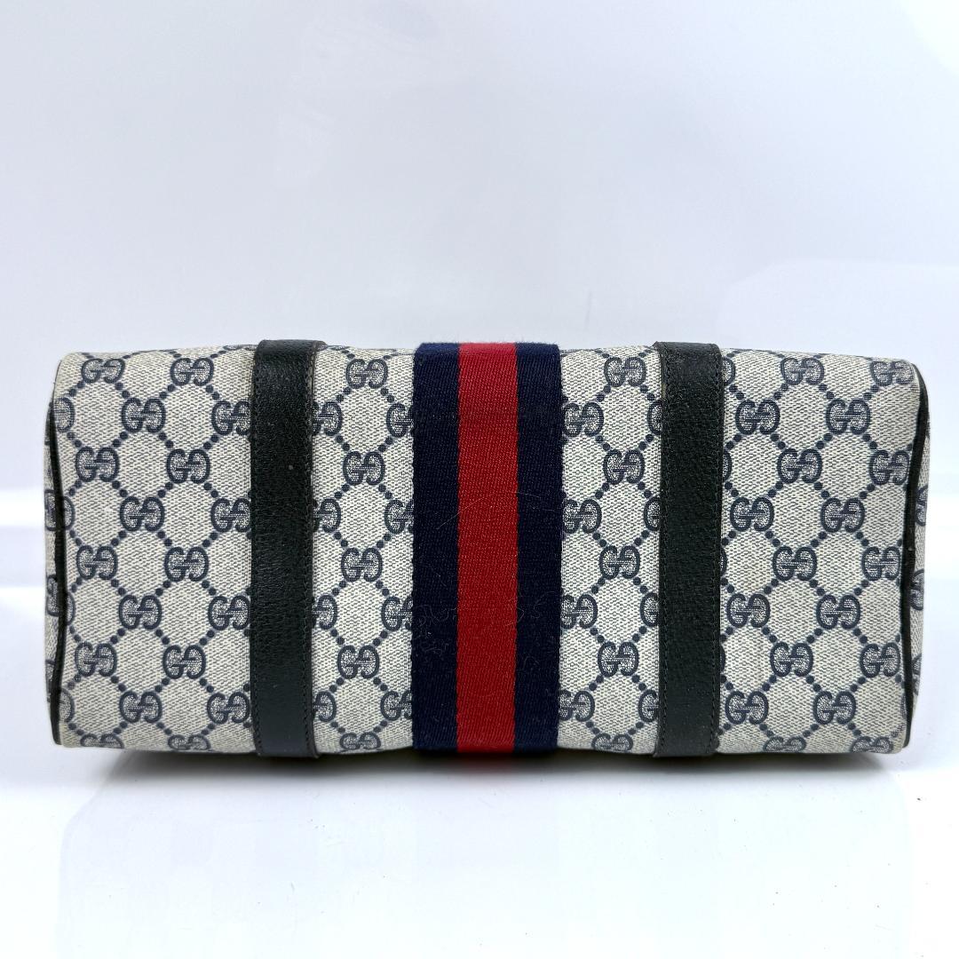 オールドグッチ ミニボストンバッグ GGスプリーム シェリーライン 紺色