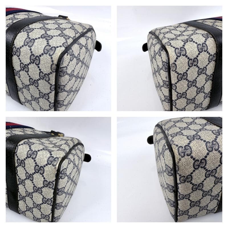 オールドグッチ ミニボストンバッグ GGスプリーム シェリーライン 紺色