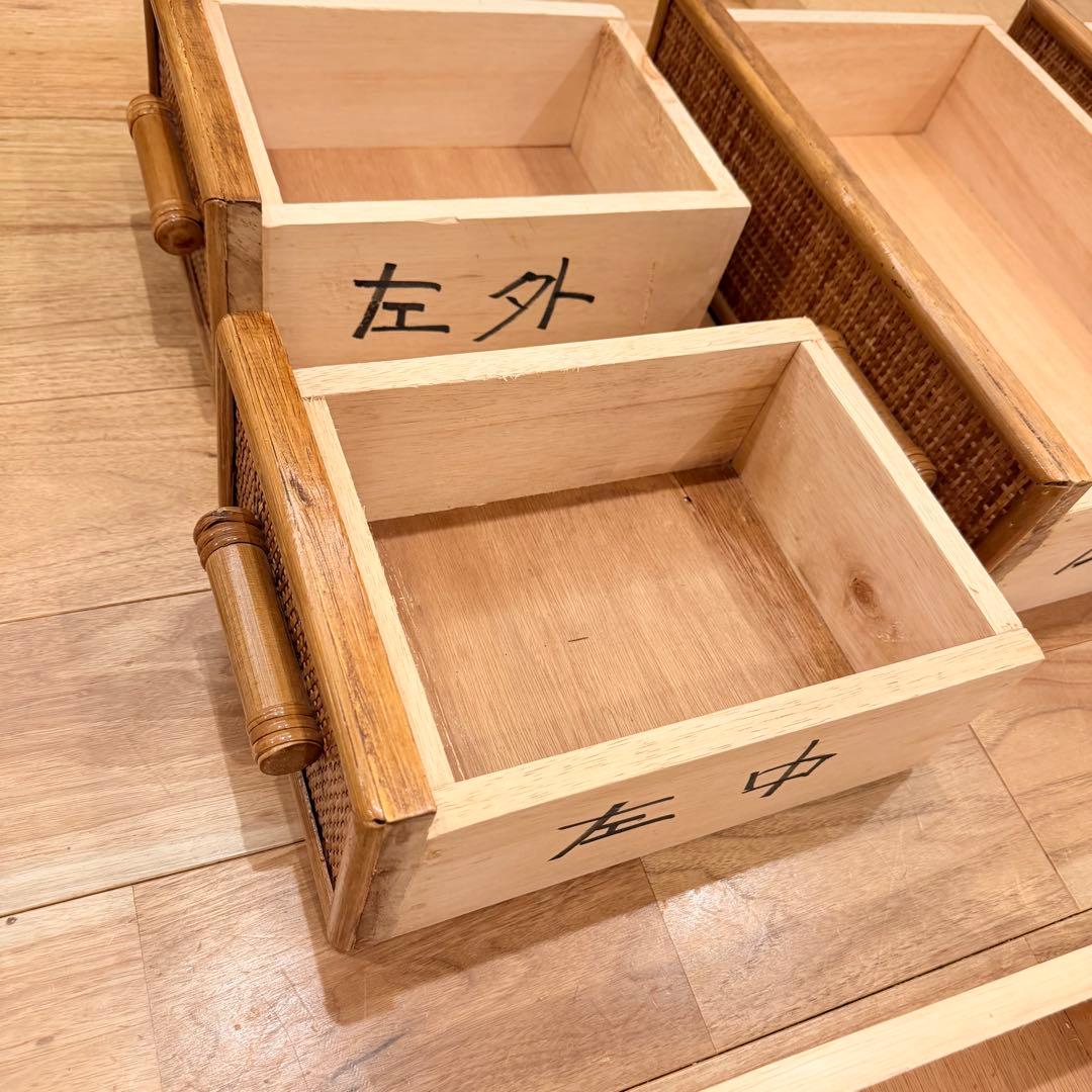 アンティーク ラタン 籐 ワイド ローチェスト 棚 10杯 テレビ台 昭和レトロ