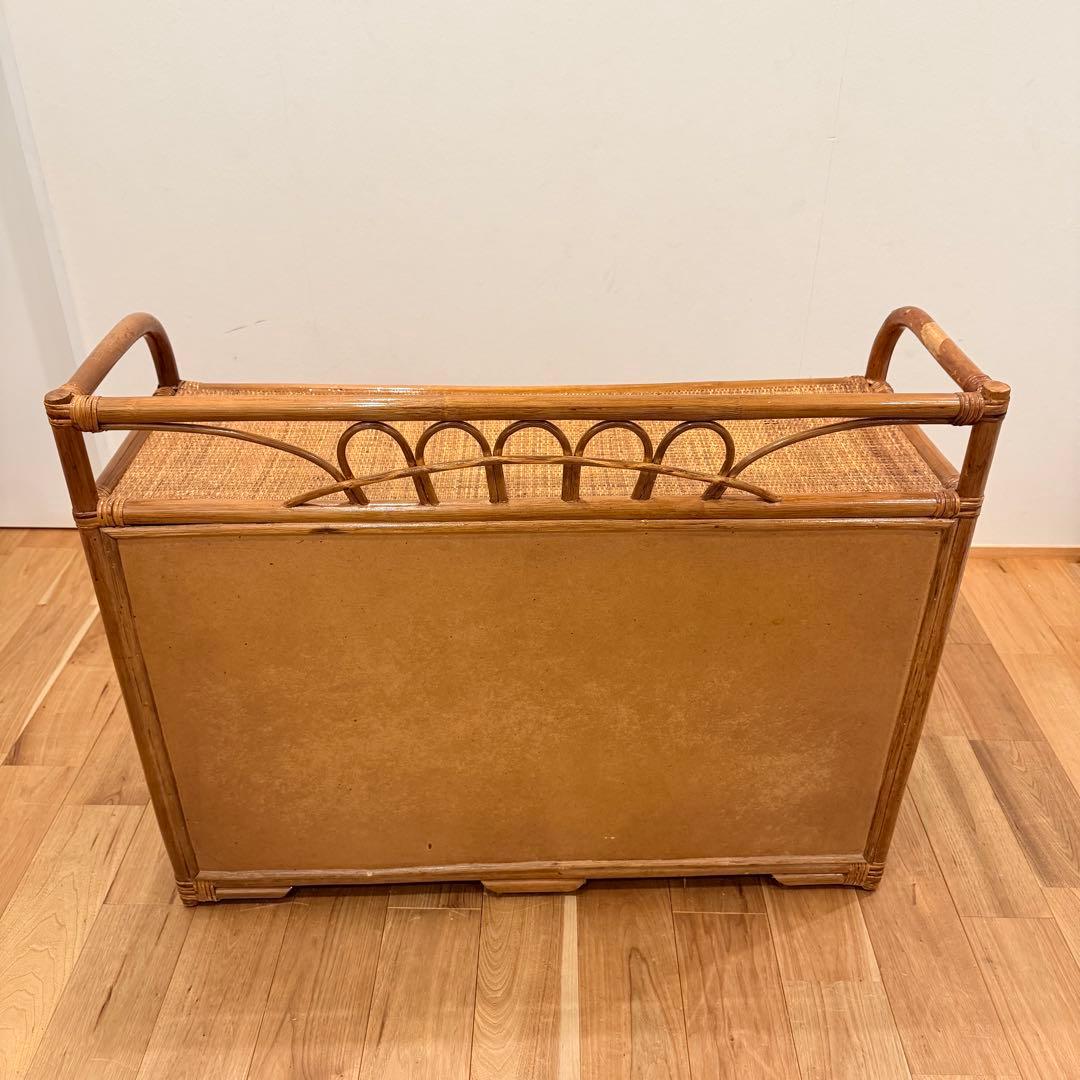 アンティーク ラタン 籐 ワイド ローチェスト 棚 10杯 テレビ台 昭和レトロ