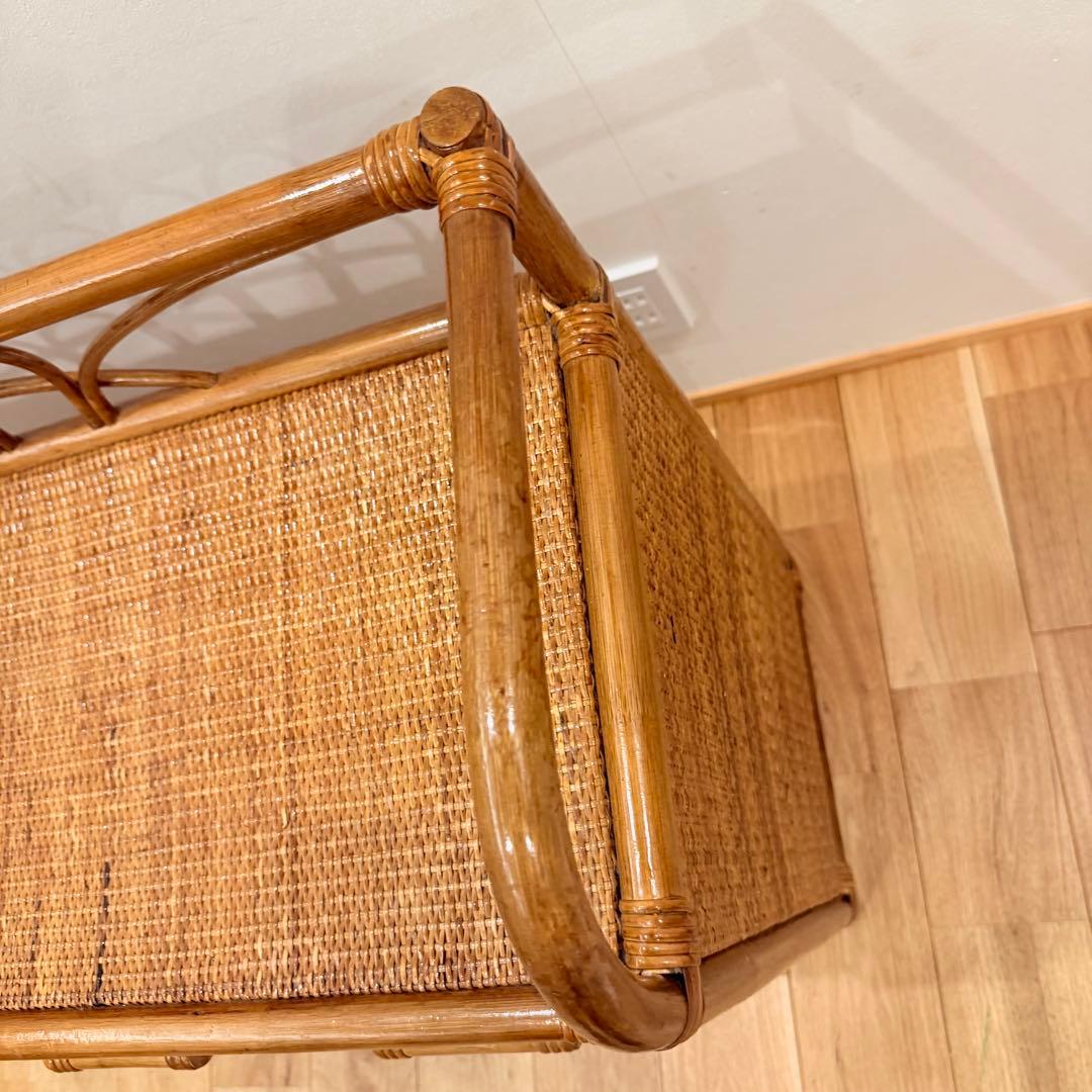 アンティーク ラタン 籐 ワイド ローチェスト 棚 10杯 テレビ台 昭和レトロ