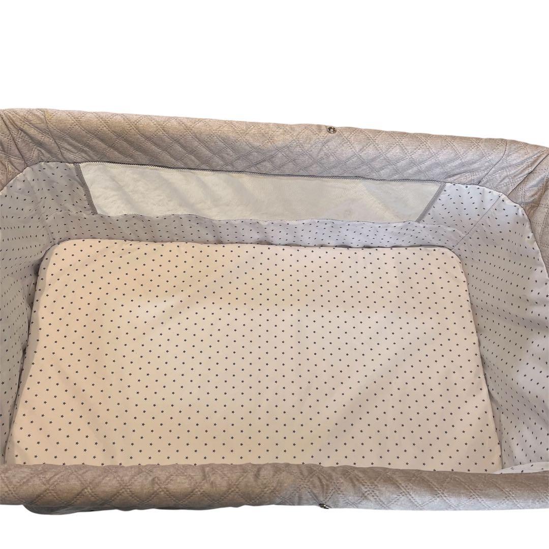 Kino Linpo ベビーベッド 添い寝 新生児ベッド 乳児 高さ6段 カーキ