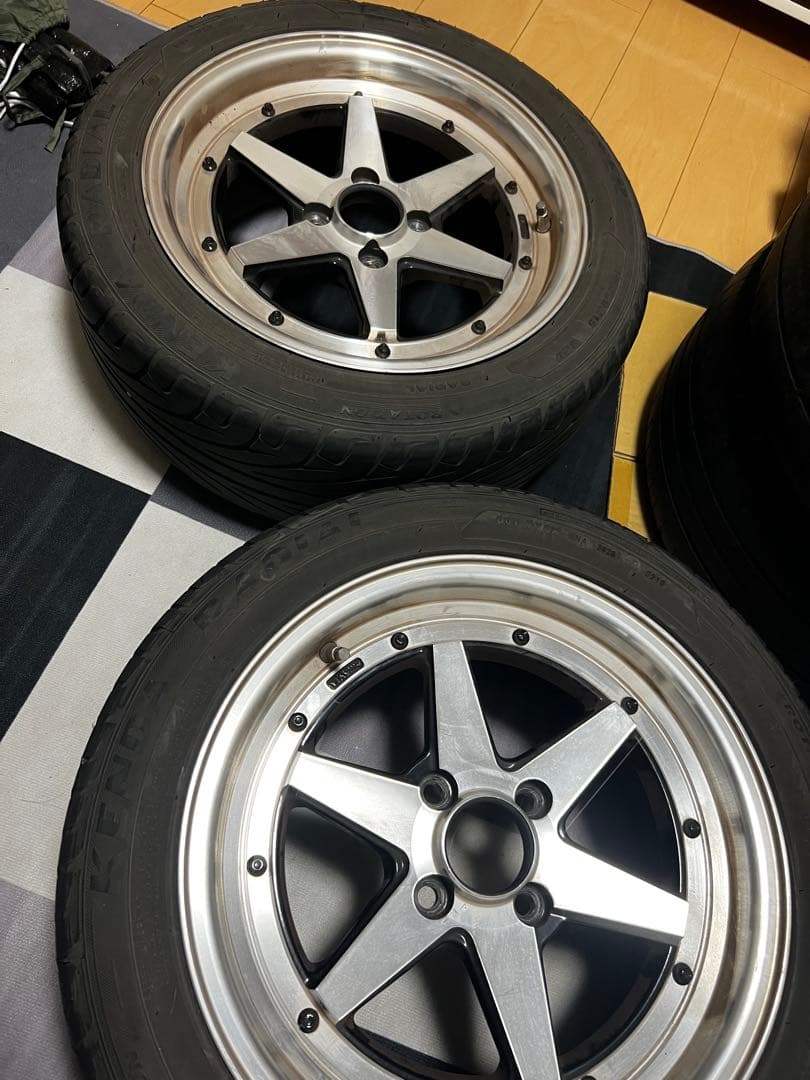 15インチ　7j pcb100 4穴　旧車ロンシャン風ホイール