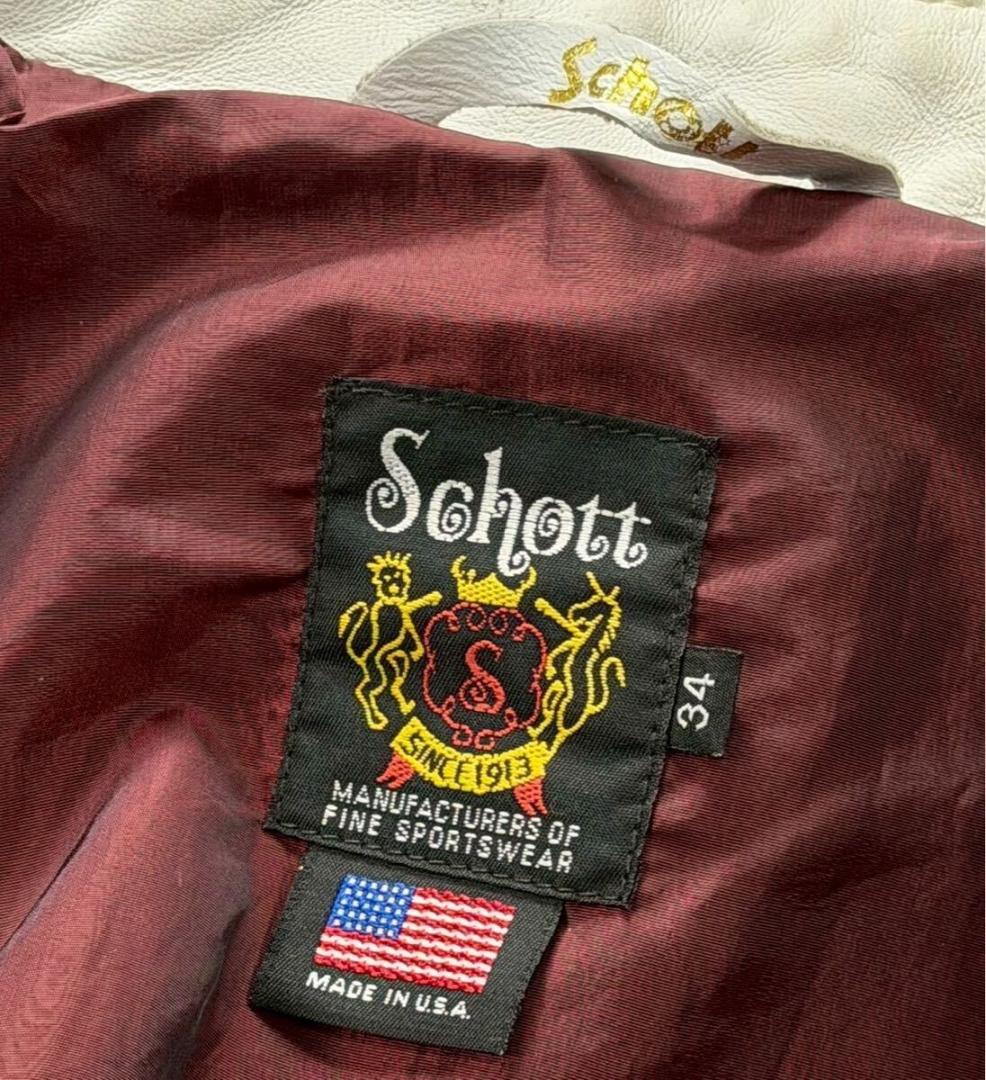 ショット カウハイド 立ち襟 シングルライダース ジャケット ホワイト 34