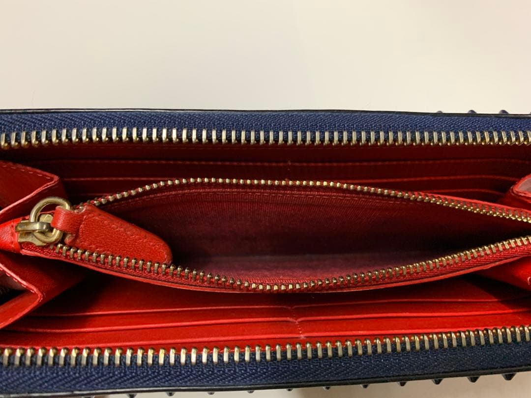 クリスチャンルブダン　 長財布　スタッズ　スパイク ネイビー　紺