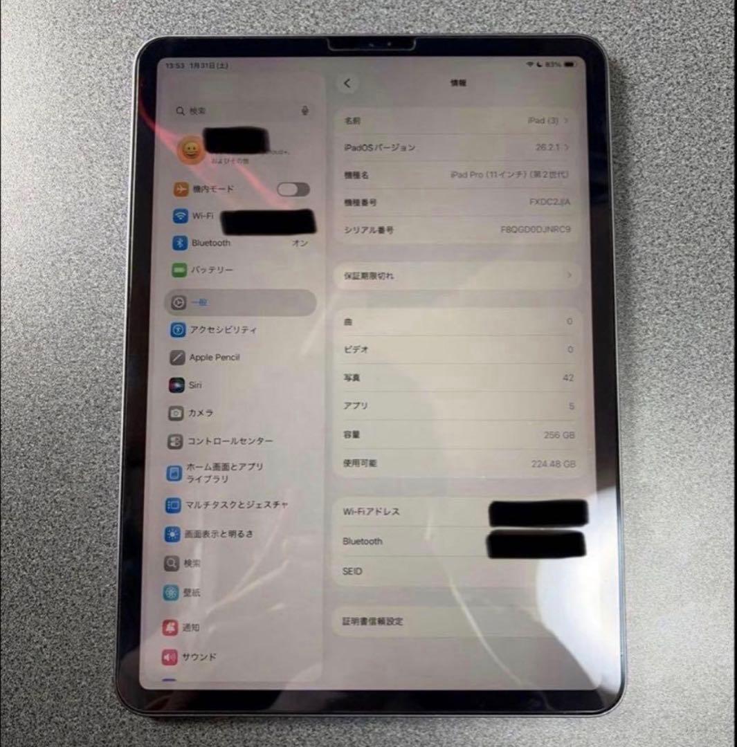 【美品】 iPad Pro 第2世代 11インチ 258GB スペースグレイ
