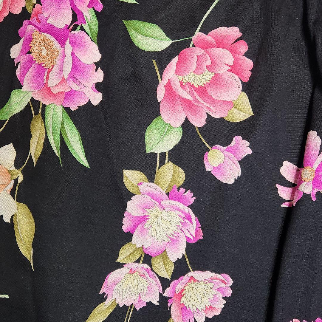 【大きいサイズ 73】レオナール シルク混 トリム 花柄 ウール スカート黒