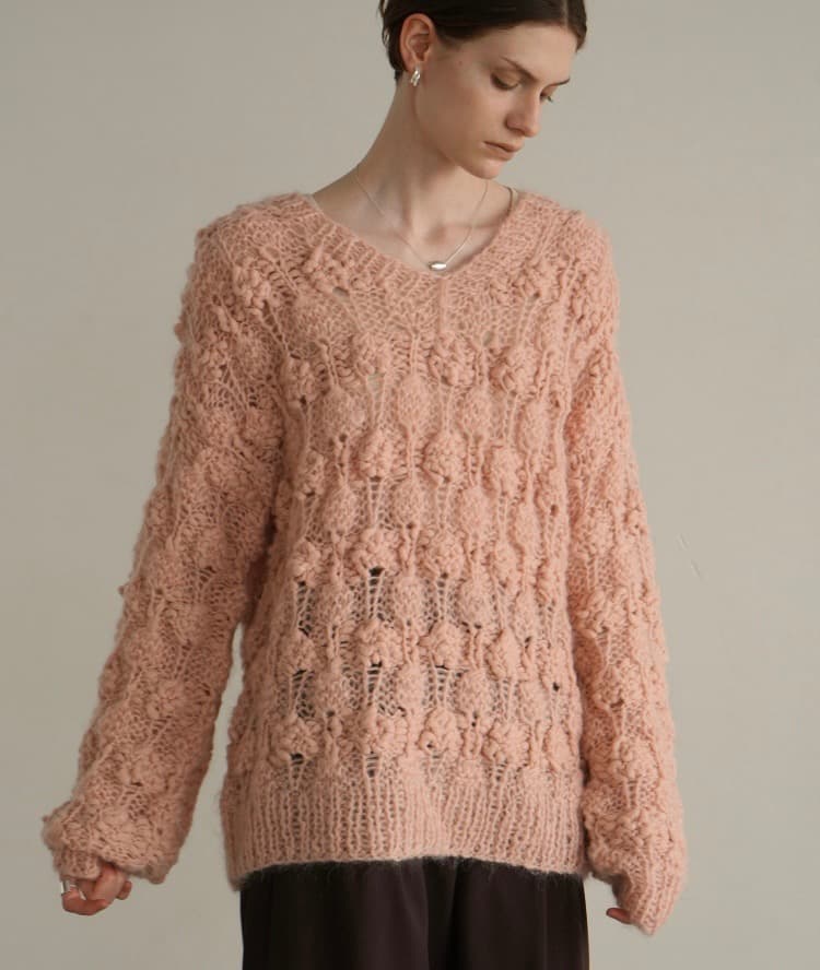 ★CLANE人気BUMPY OVER V NECK KNIT TOPS★白★新品