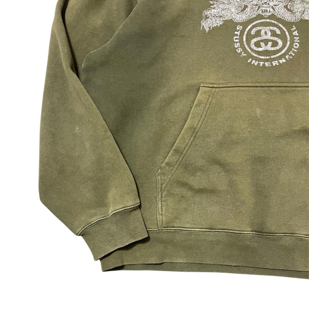 90s old stussy \"Dragon\" hoodie 鬼フェード ボロ