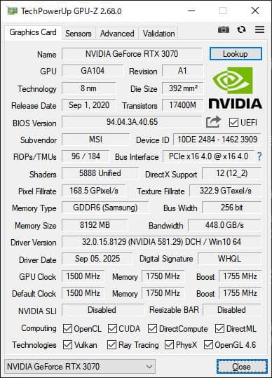 グラフィックボード・グラボ・ビデオカード RTX 3070 8GB msi VENTUS 2X OC