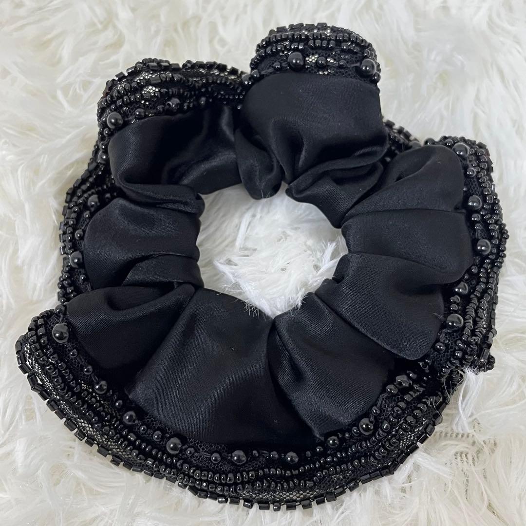 【極美品】アレクサンドルドゥパリ シュシュ ナイロン ビーズ 伸縮性 ブラック