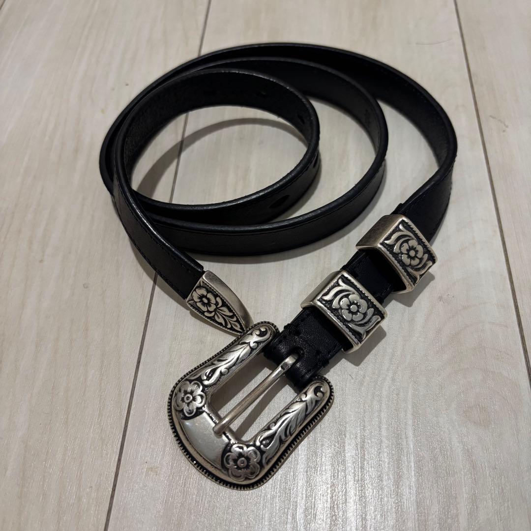 J&Mデヴィッドソン　ウェスタンベルト　ブラックレザーベルト 銀色バックル