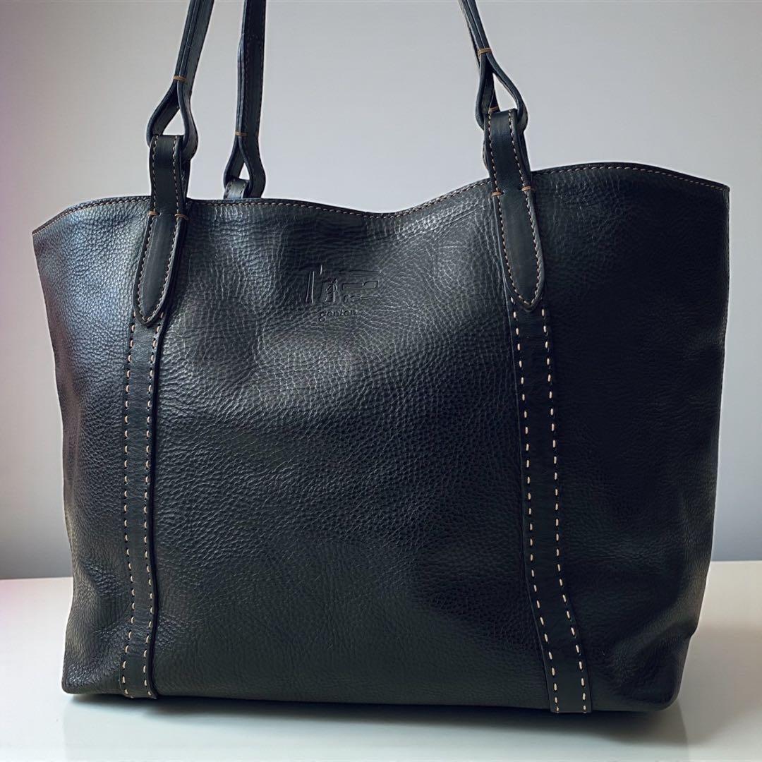 genten ゲンテン【美品】シボ革 シュリンクレザー トートバッグ 工具ロゴ