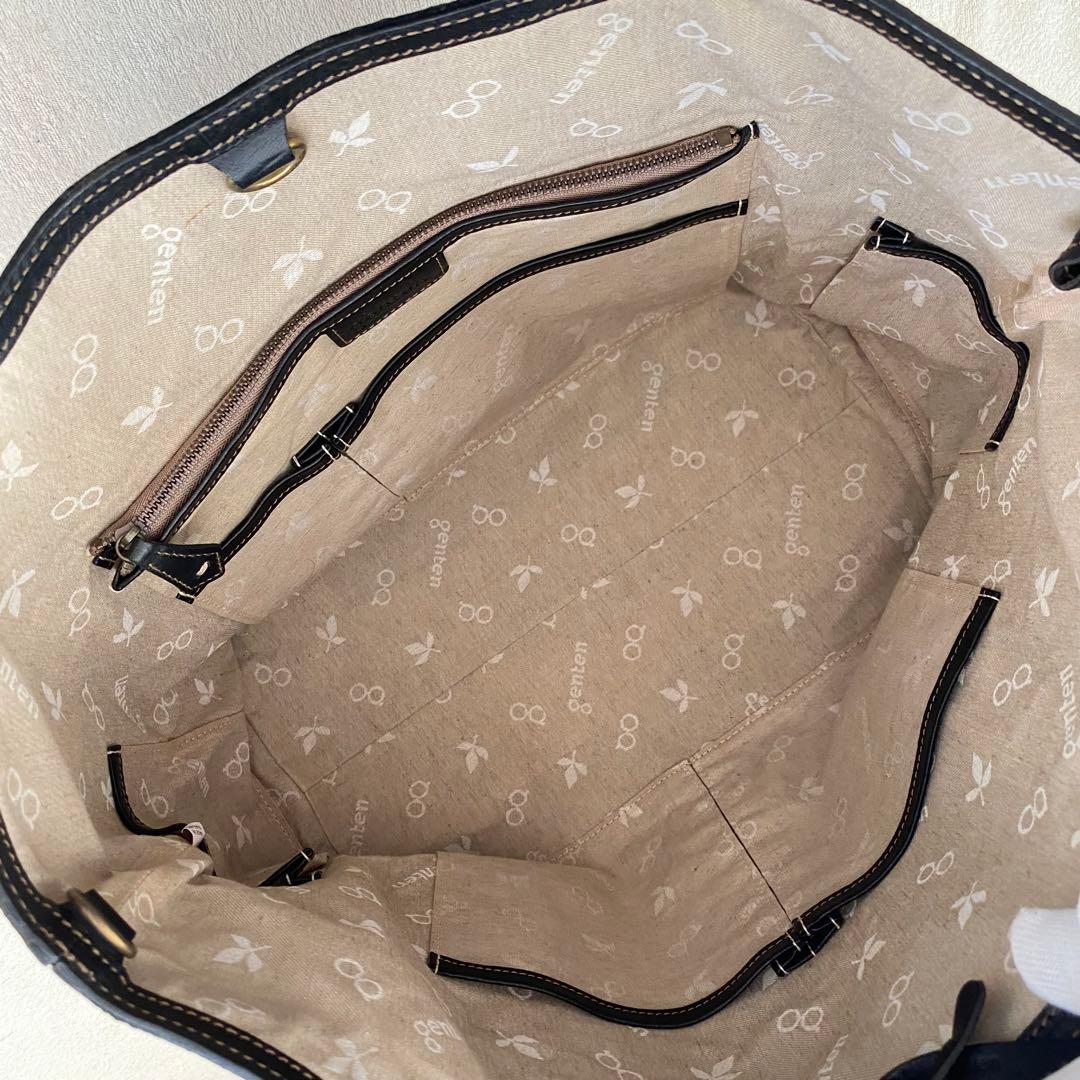 genten ゲンテン【美品】シボ革 シュリンクレザー トートバッグ 工具ロゴ