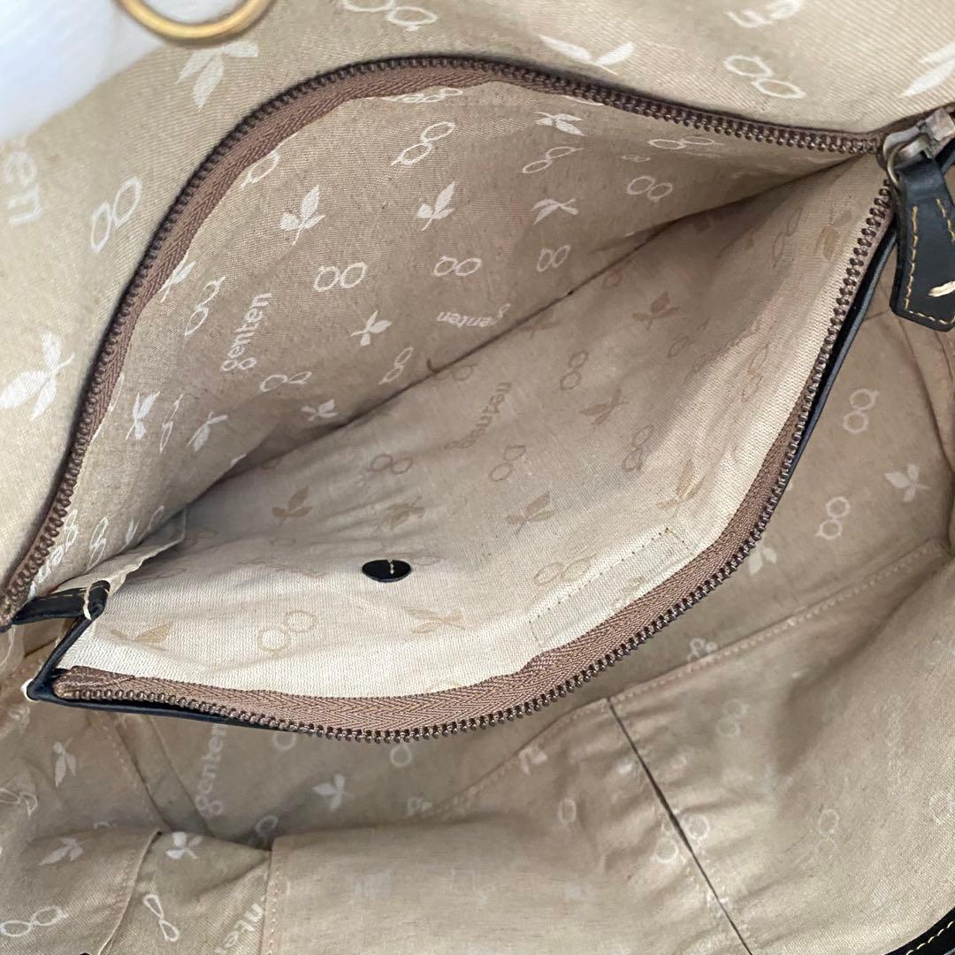 genten ゲンテン【美品】シボ革 シュリンクレザー トートバッグ 工具ロゴ