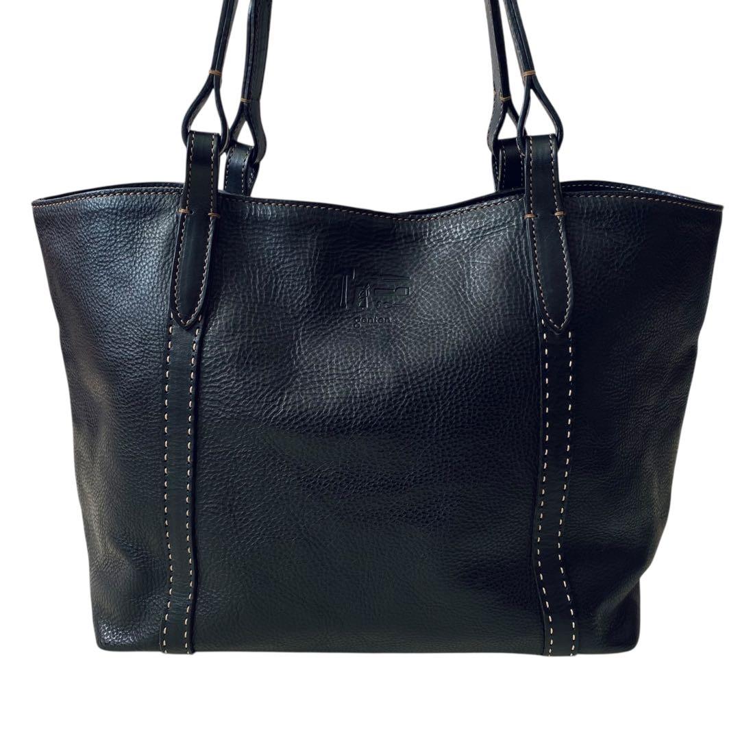 genten ゲンテン【美品】シボ革 シュリンクレザー トートバッグ 工具ロゴ