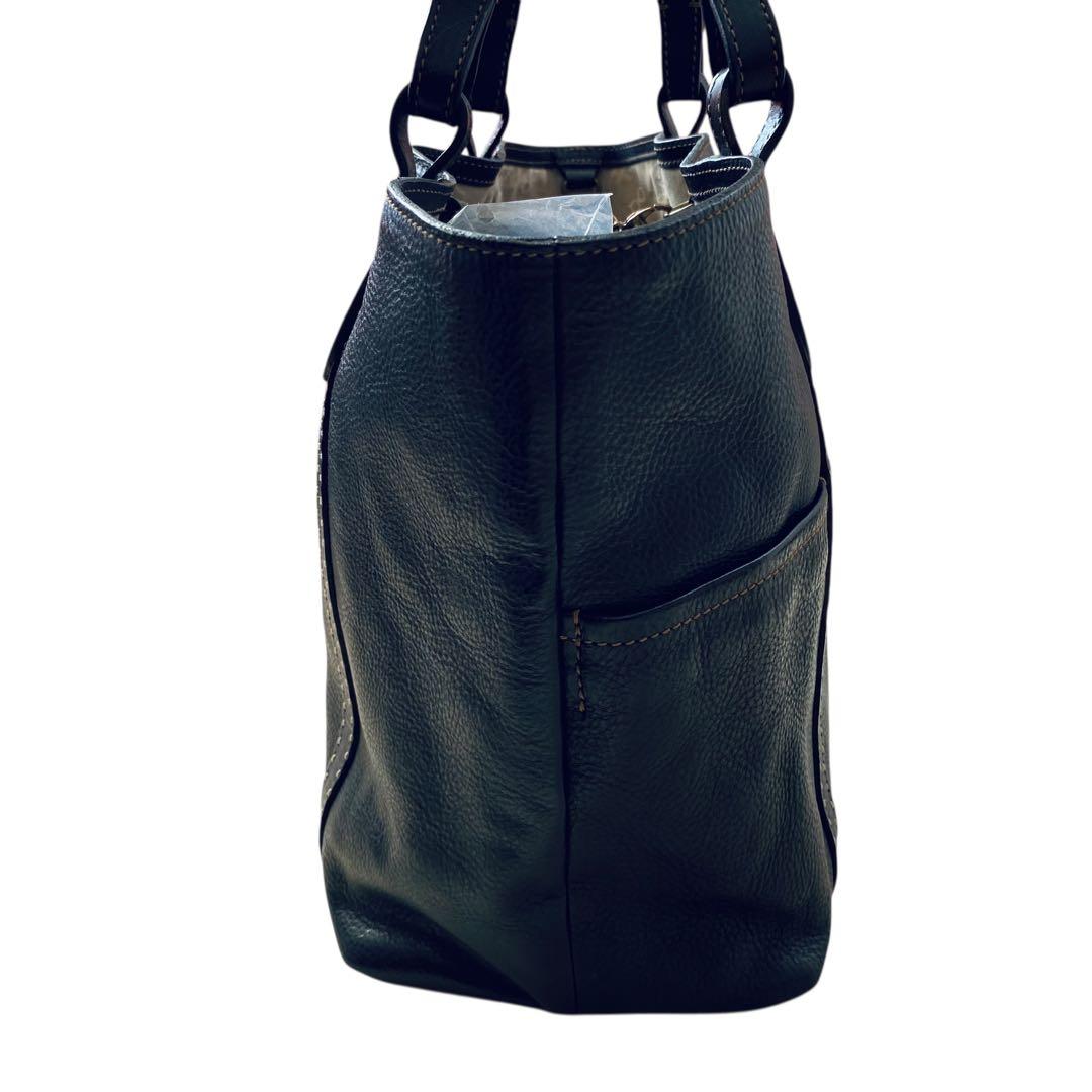 genten ゲンテン【美品】シボ革 シュリンクレザー トートバッグ 工具ロゴ