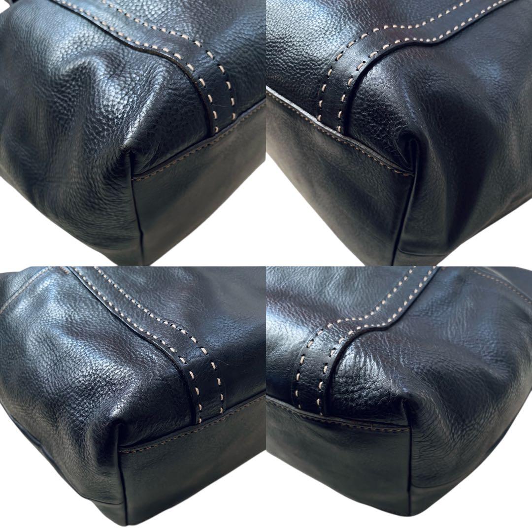 genten ゲンテン【美品】シボ革 シュリンクレザー トートバッグ 工具ロゴ