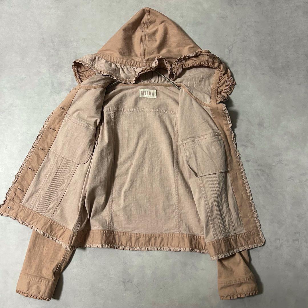 ピンクハウス デニム調 ブラウス ピンタック フリル　リボン フード ジャケット