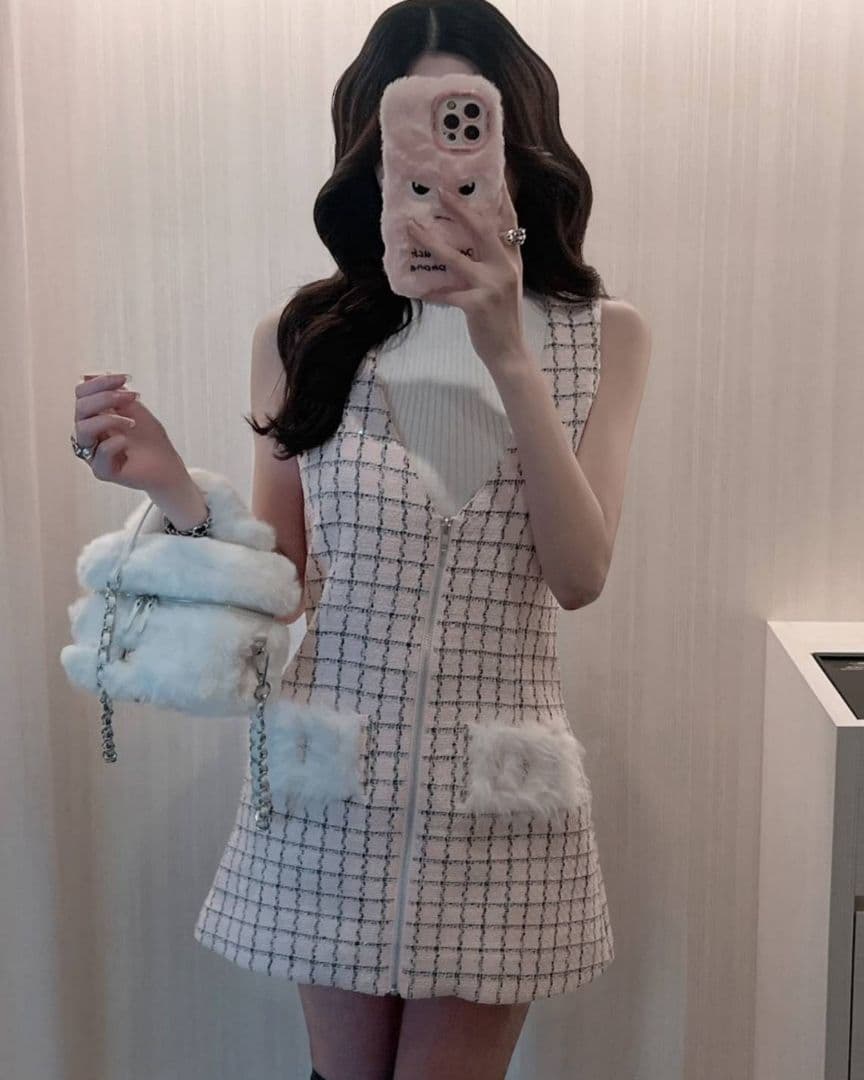 ダーリッチ フロントファスナーツイードミニワンピース フリー ワンピ FREE