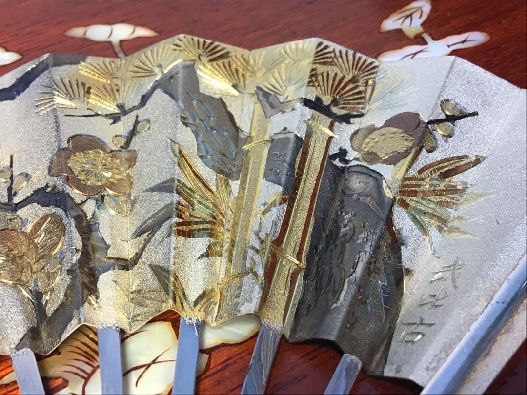 純銀 扇子 武比古 「松竹梅」7号 重さ約73g 縁起物 本物保証