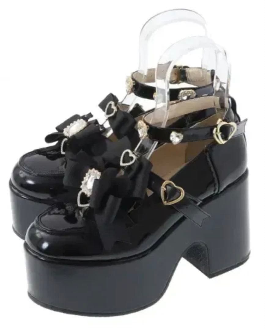 ち*と様 LIZLISA ハートビジュープラットフォームローファー　黒