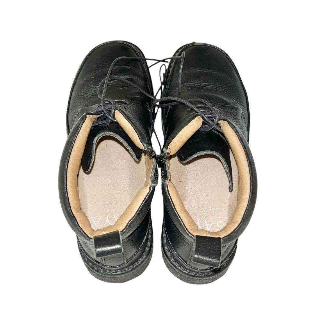 【極美品】◾️サヤ◾️ショートブーツ◾️レースアップ◾️サイドジップ◾️レザー◾️ブラック