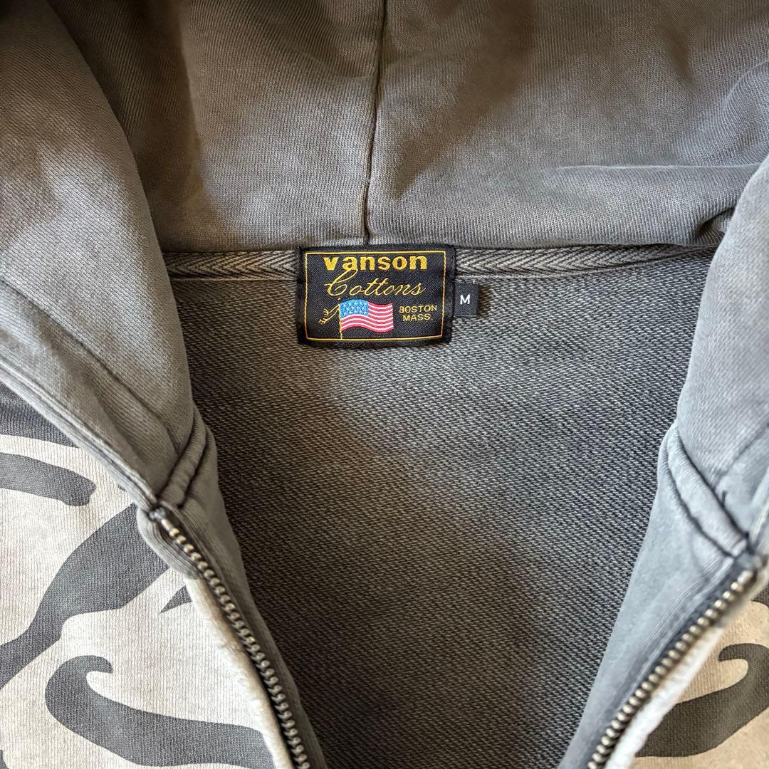 VANSON バンソン スカルボーン ジップパーカー ヴィンテージ加工 スミ黒