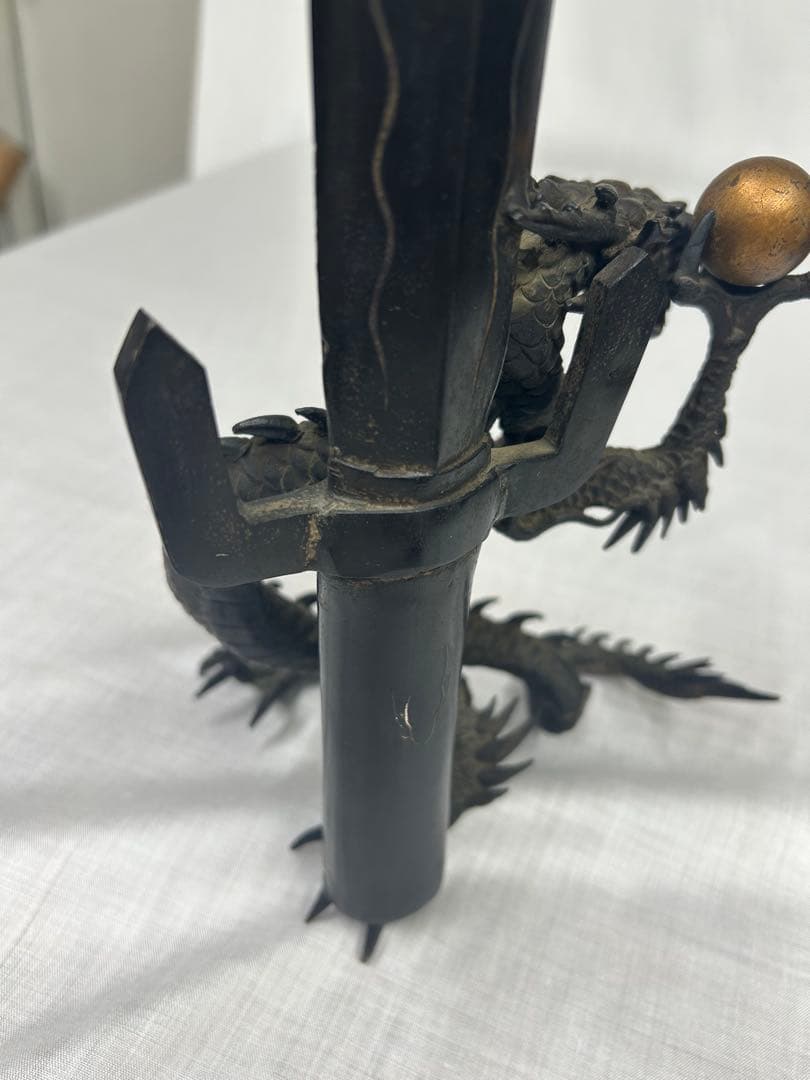 龍　オブジェ　剣　龍彫刻　刻印　骨董　銅　ブロンズ