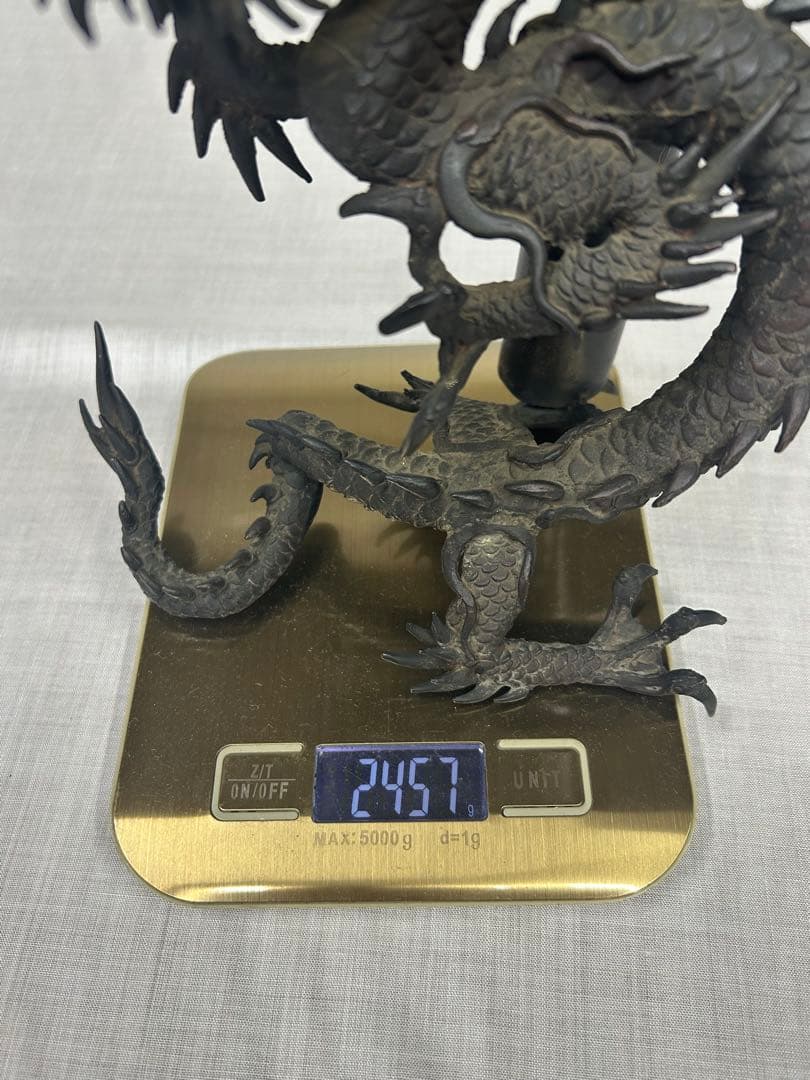 龍　オブジェ　剣　龍彫刻　刻印　骨董　銅　ブロンズ