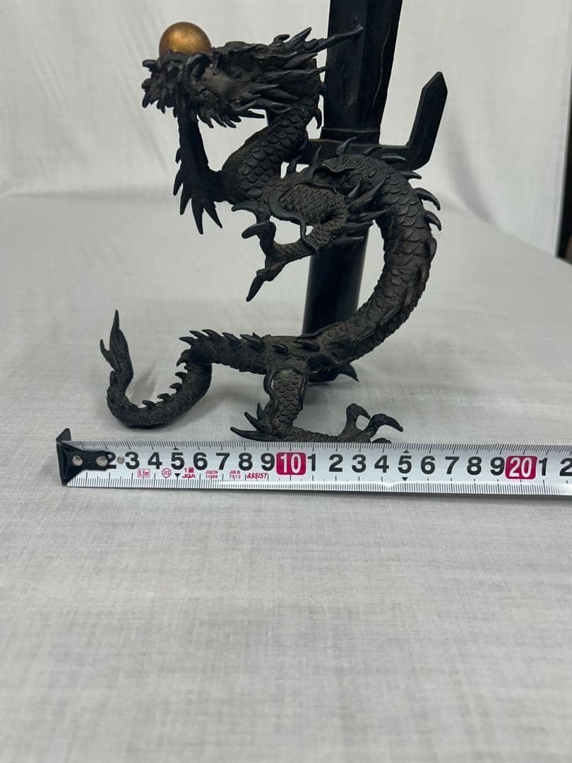 龍　オブジェ　剣　龍彫刻　刻印　骨董　銅　ブロンズ