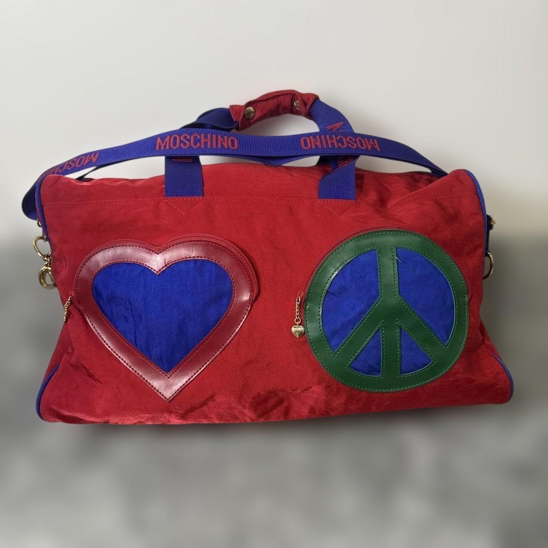 Moschino ボストンバッグ 赤 ハート 平和ピースマークモスキーノ
