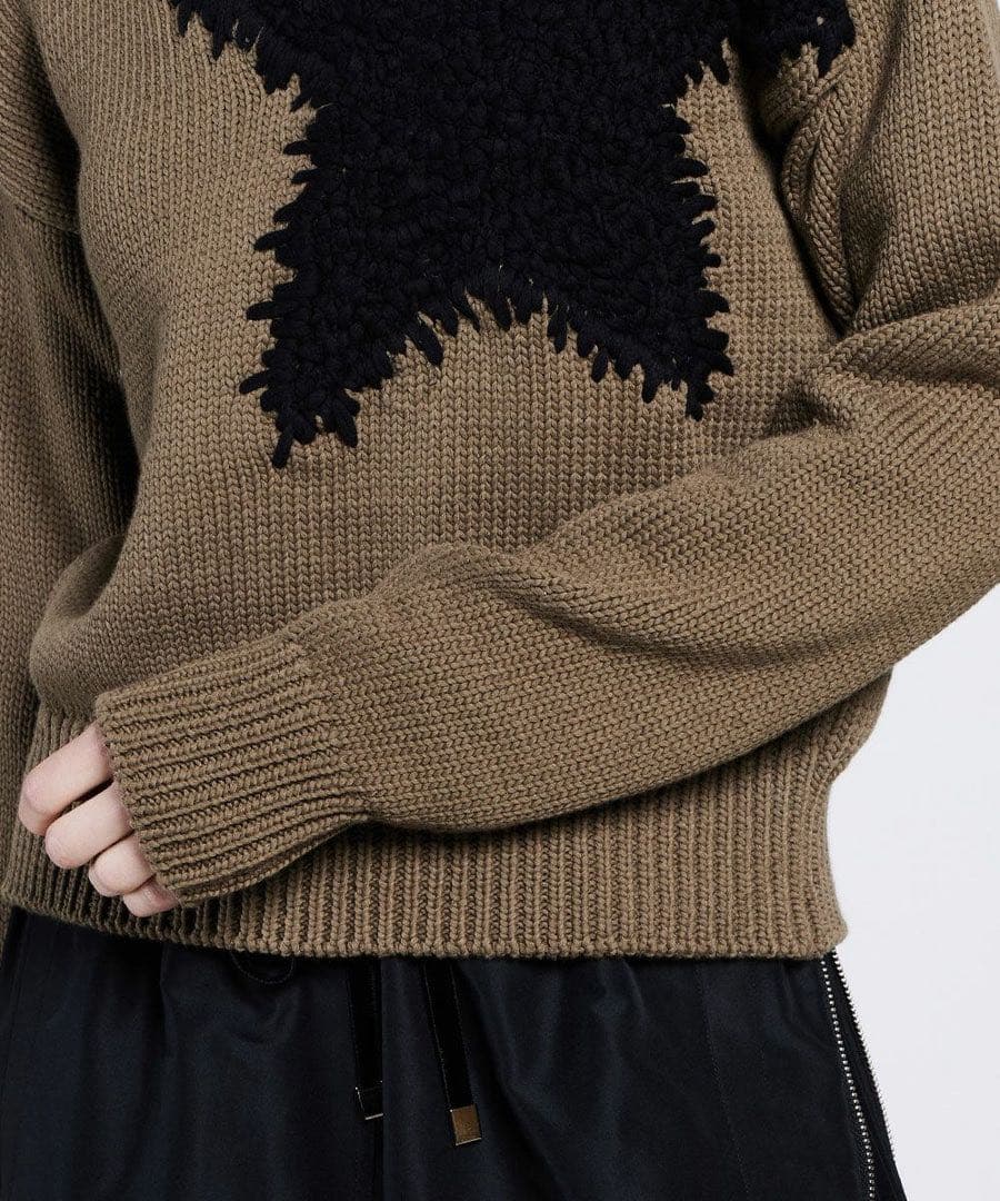 ダブルスタンダード スターモチーフニットセーター カーキ