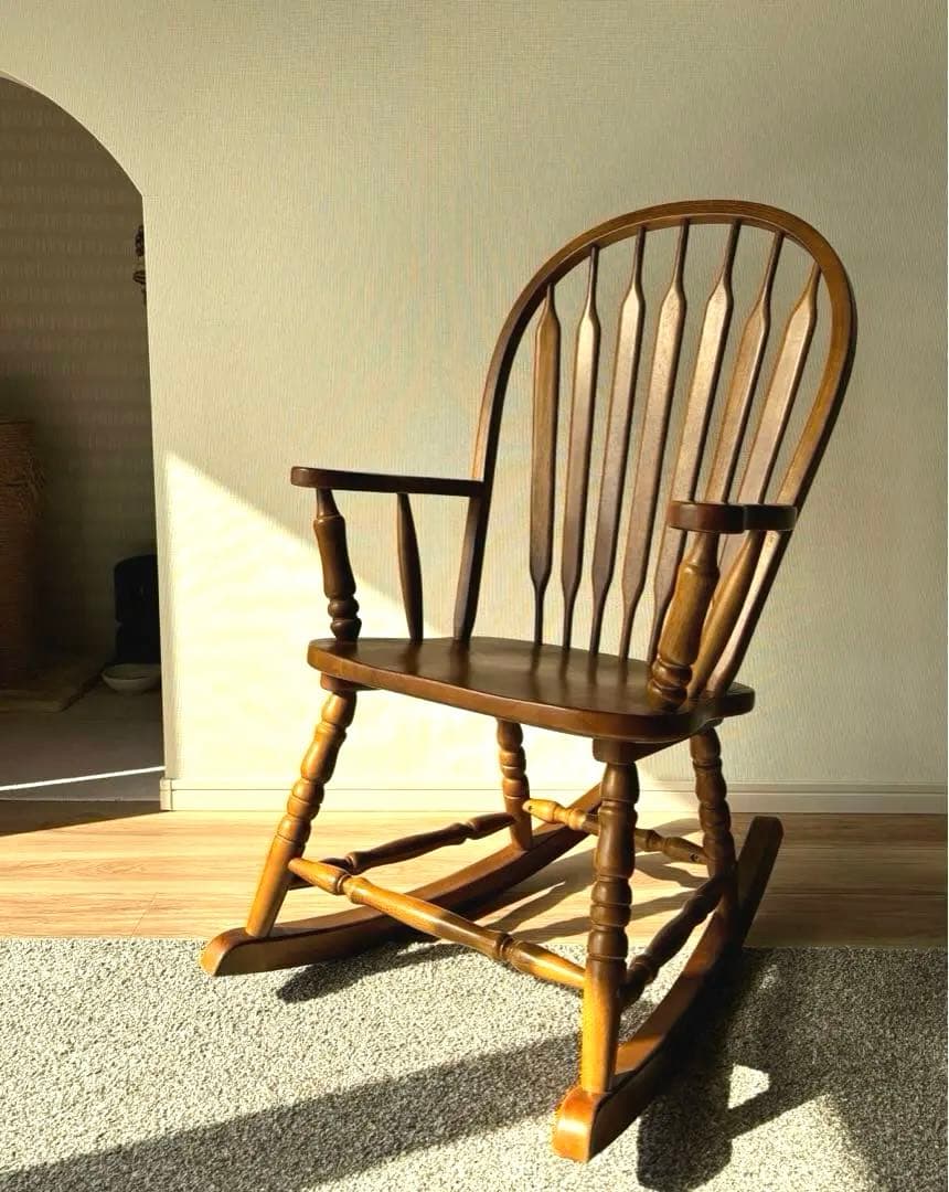 ロッキングチェア ウィンザーチェア 木製 天然木 ラバーウッド 北欧 レトロ