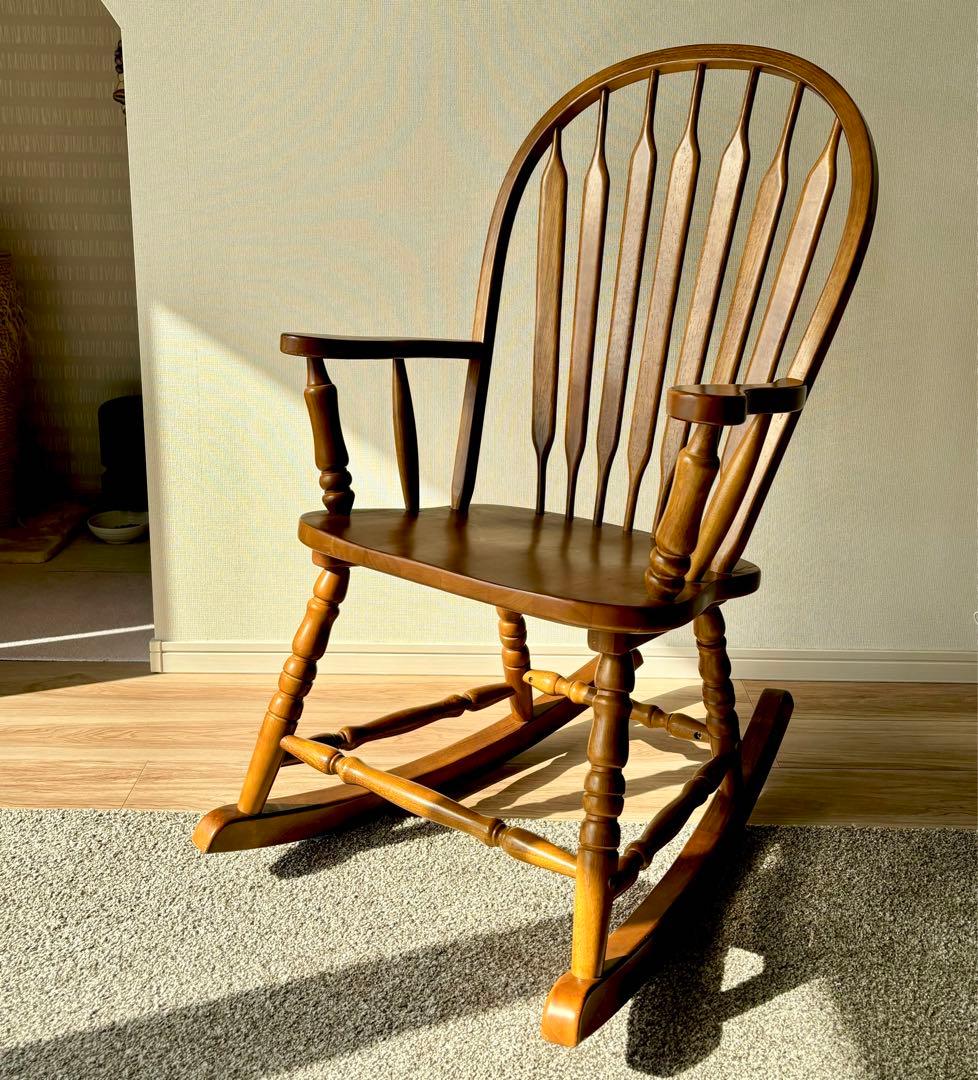 ロッキングチェア ウィンザーチェア 木製 天然木 ラバーウッド 北欧 レトロ