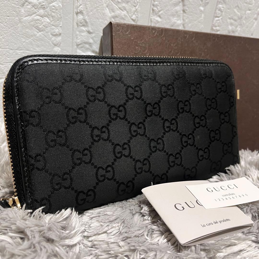 極美品✨GUCCI GGナイロン　ラウンドファスナー　ブラック　メンズ