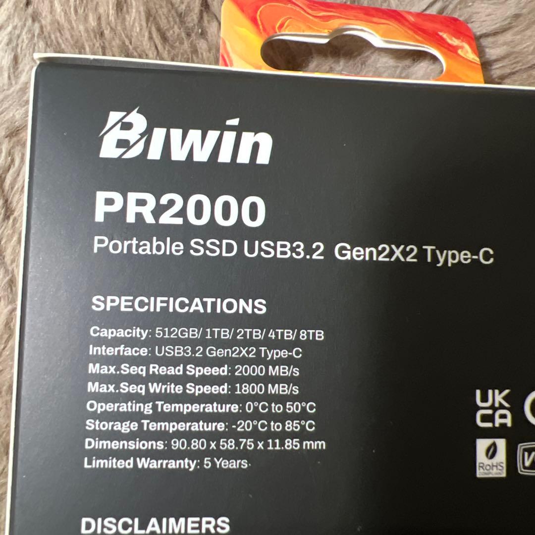Biwin Amber 外付けSSD 1TB PR2000 USB3.2