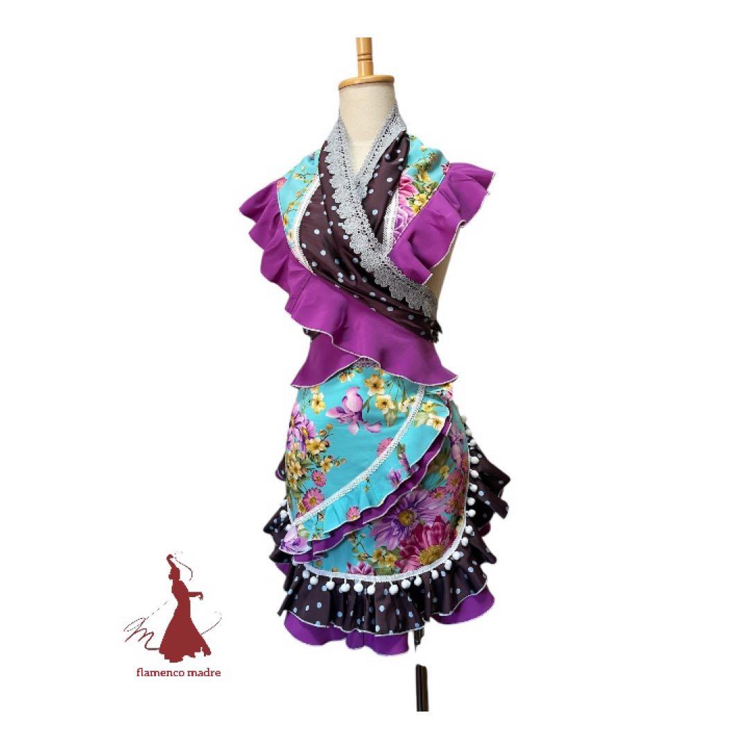 フラメンコエプロンピキージョターバン 3点セット花柄 フリル レース